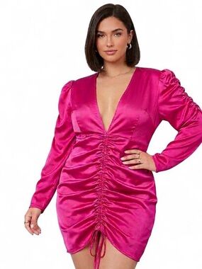 pretty little thing hot pink dress Pretty Little Thing Strapless Ruffle Mini Dress (Pink)
